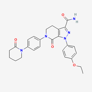 2D structure of 1-(4-ethoxyphenyl)-7-oxo-6-(4-(2-oxopiperidin-1-yl)phenyl)-4,5,6,7-tetrahydro-1H-pyrazolo[3,4-c]pyridine-3-
