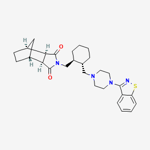 2D structure of (3a R,4S,7R,7a S)-2-{(1S,2S)-2-[4-(1,2-Benzisothiazol-3-yl)piperazin-1-yl methyl] cyclohexylmethyl}hexahydro-